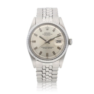 View full screen - View 1 of Lot 8134. DateJust, Reference 1603 | A stainless steel wristwatch with date and bracelet, Circa 1971 | 勞力士 | DateJust 型號1603 | 精鋼鏈帶腕錶,備日期顯示,約1971年製.