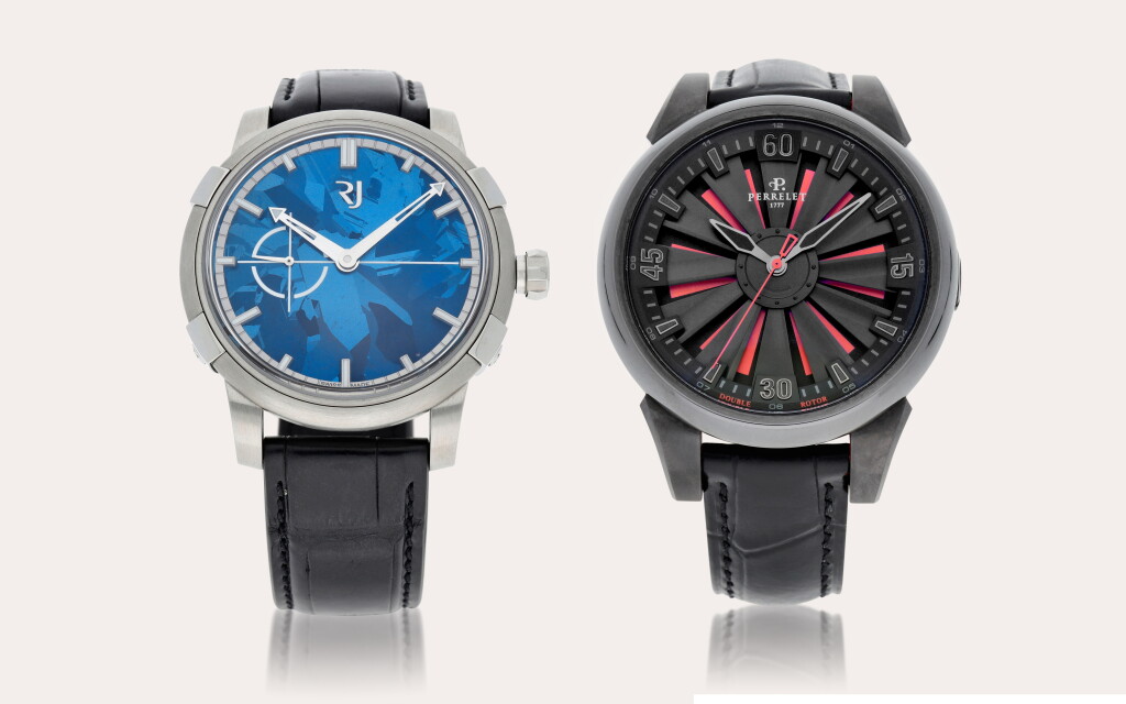View full screen - View 1 of Lot 382. Set of two wristwatches composed of a Romain Jerome and a Perrelet .