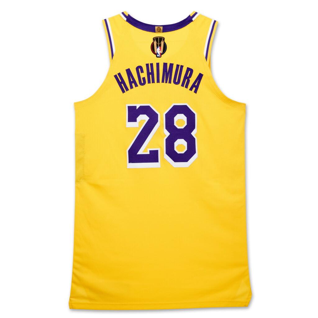 View full screen - View 1 of Lot 46. Rui Hachimura Los Angeles Lakers 2023-2024 In-Season Tournament Semifinals Game Worn Icon Edition Jersey .