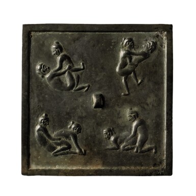 View full screen - View 1 of Lot 3671. A bronze 'erotica' mirror Song dynasty | 宋 青銅風月圖方鏡.