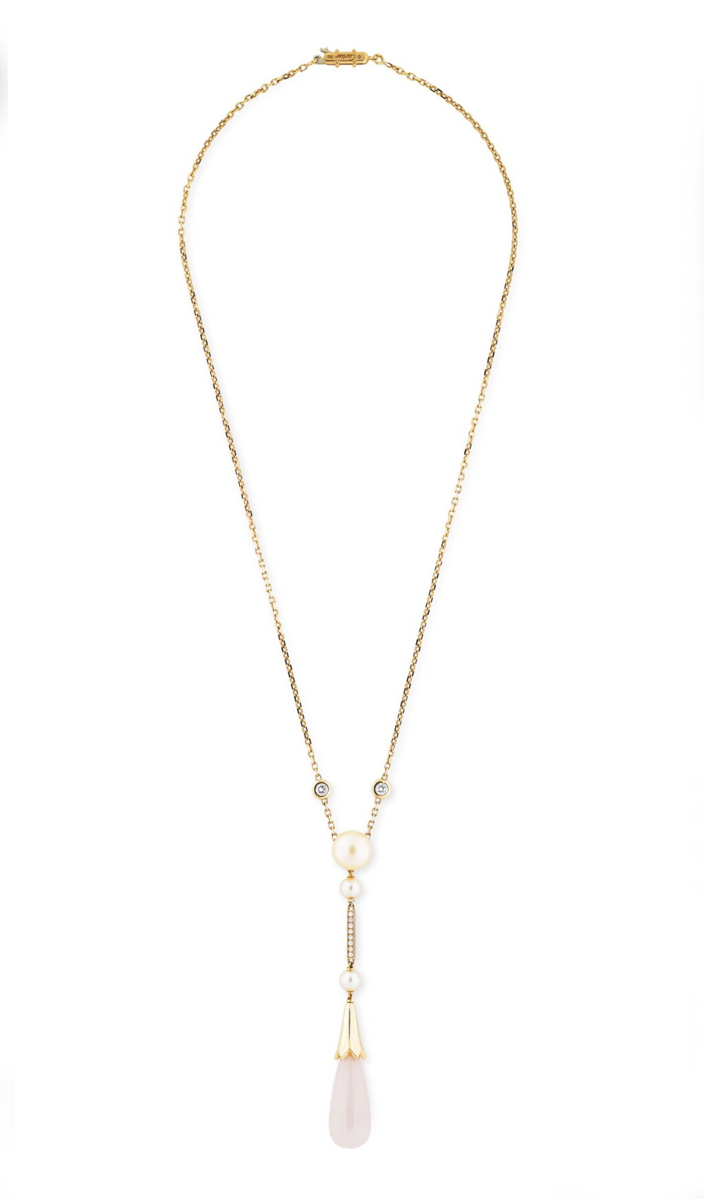 View full screen - View 1 of Lot 90. COLLIER QUARTZ ROSE, PERLES DE CULTURE ET DIAMANTS, COLLECTION "MONICA BELLUCCI" | ROSE QUARTZ, CULTURED PEARL AND DIAMOND NECKLACE, 'MONICA BELLUCCI' COLLECTION .