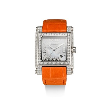 View full screen - View 1 of Lot 8161. CHOPARD | HAPPY SPORT, REFERENCE 28/3571-20 A WHITE GOLD AND DIAMOND-SET WRISTWATCH WITH DATE AND MOTHER-OF-PEARL DIAL, CIRCA 2010.