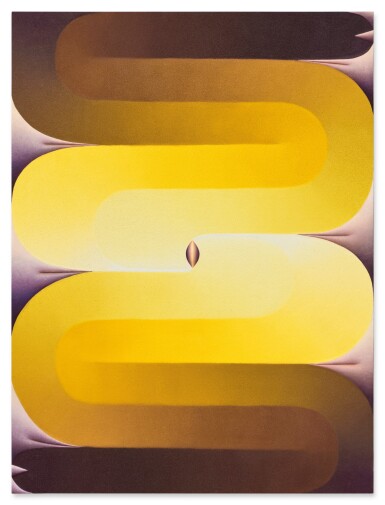 View full screen - View 1 of Lot 817. Stacked Lingam in Yellow and Purple.