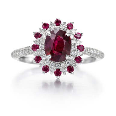 View full screen - View 1 of Lot 14. RUBY AND DIAMOND RING.