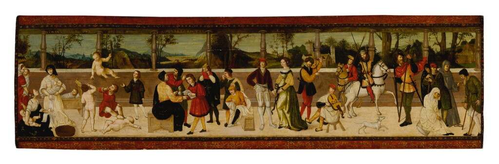 View full screen - View 1 of Lot 564. The Seven Ages of Man, a cassone panel.