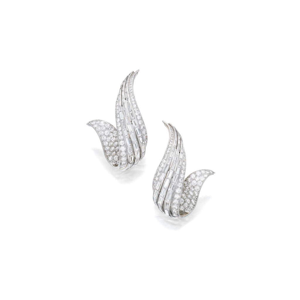 View full screen - View 1 of Lot 37. Sterlé | Pair of Diamond Earclips, France.