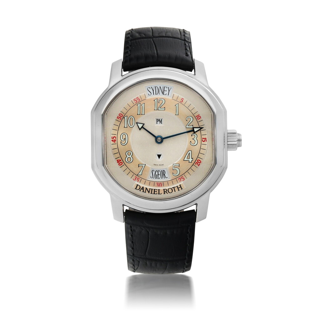 View full screen - View 1 of Lot 909. DANIEL ROTH | METROPOLITAN 24 CITIES, REF 857.ST STAINLESS STEEL WORLD-TIME WRISTWATCH WITH 24-HOUR INDICATION CIRCA 2005.