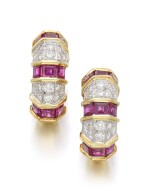 PAIR OF RUBY AND DIAMOND EARRINGS