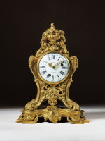 Pendule en bronze doré d'époque Louis XV, la caisse par Jean-Joseph de Saint-Germain, le mouvement par Noël Balthazar, daté 1755, l’émail par Antoine Nicolas Martinière
