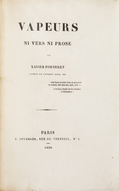 View full screen - View 1 of Lot 99. Vapeurs. Ni vers ni prose. 1838. Ed originale. Ex de la duchesse de Camastra, rel de Lortic à son chiffre.