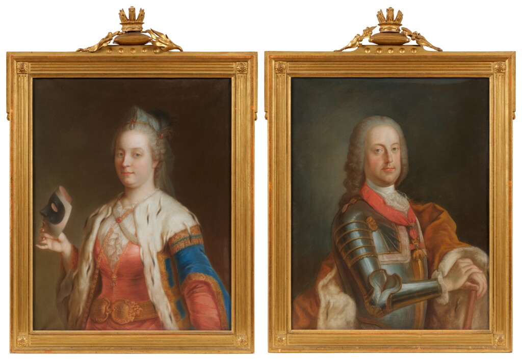 View full screen - View 1 of Lot 30. Portrait of Empress Maria Theresa of Austria (1717-1780) in Turkish Costume, holding a Mask | Porträt der Kaiserin Maria Theresia von Österreich (1717-1780) als Türkin verkleidet, mit einer Maske in der Hand.