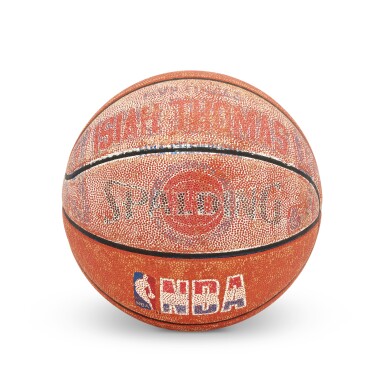 View full screen - View 1 of Lot 21. 1990 Professional Model Game Ball with Isiah Thomas Finals MVP Inscription.