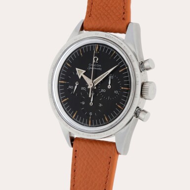 View full screen - View 1 of Lot 101. Speedmaster 'Broad Arrow', Reference CK 2915-1 | A stainless steel chronograph wristwatch | Circa 1957.