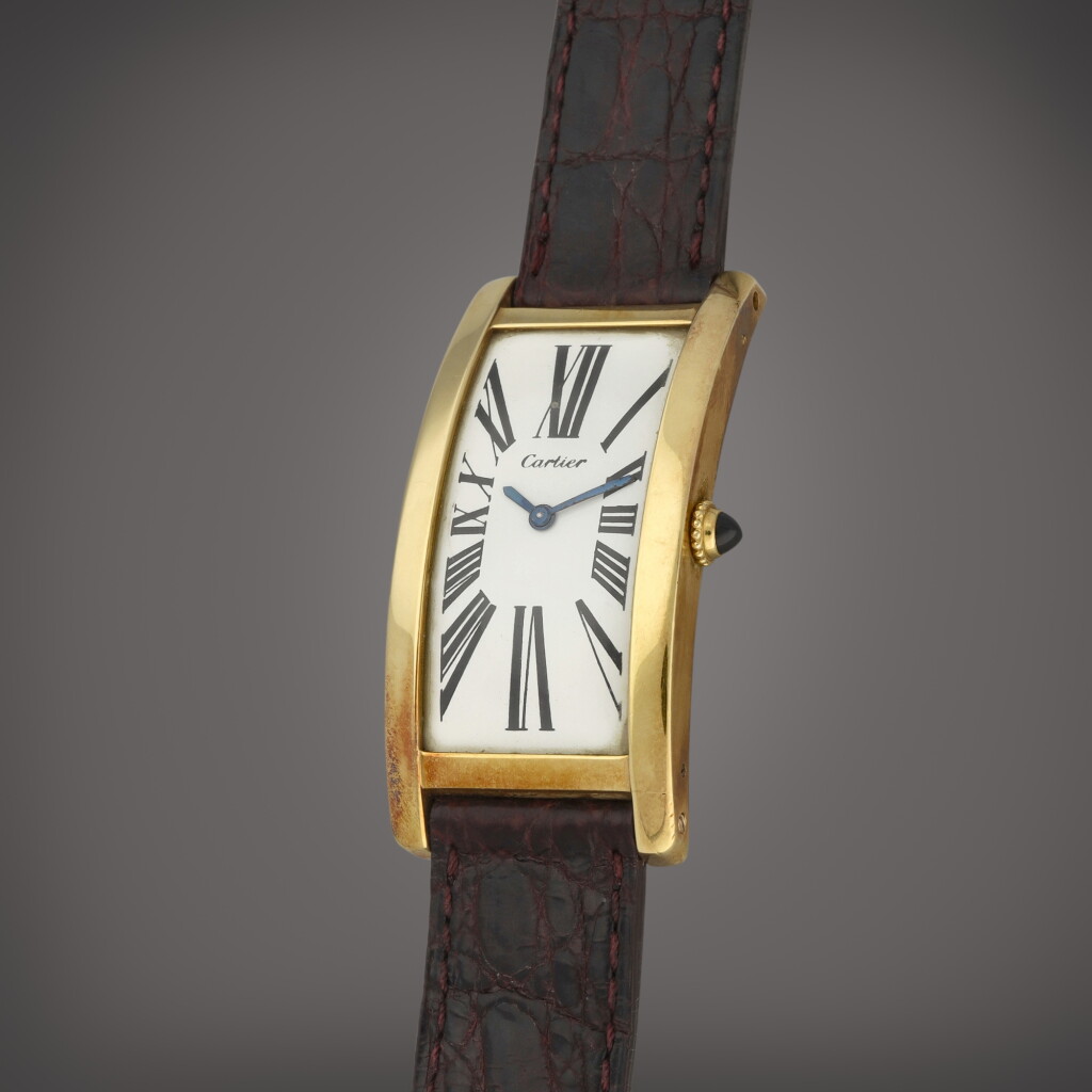 View full screen - View 1 of Lot 7. Tank Cintrée | A yellow gold wristwatch | Circa 1969.