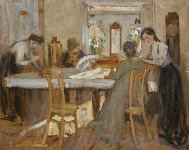 View full screen - View 1 of Lot 53. KONSTANTIN FEDOROVICH YUON | In the Dining Room (Portrait of the Weideman Family at Petrovskoe).