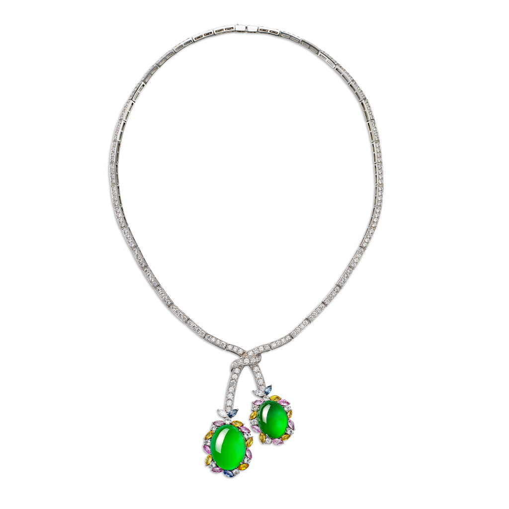 View full screen - View 1 of Lot 1692. Jadeite, Coloured Sapphire and Diamond Necklace | 天然翡翠 配 彩色剛玉 及 鑽石 項鍊.