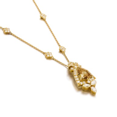 View full screen - View 1 of Lot 147. Fancy Yellow-Brown Diamond and Diamond Necklace.