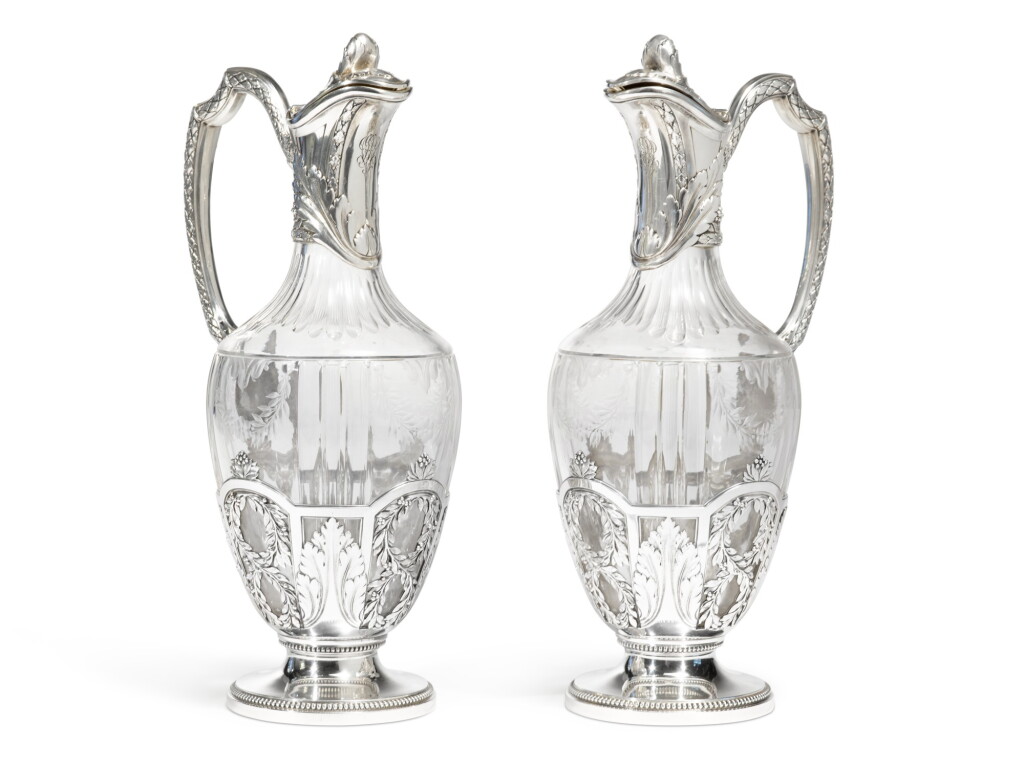 View full screen - View 1 of Lot 59. A Pair Of French Silver And Cut-Glass Claret Jugs, Risler & Carré, Paris, Circa 1900.