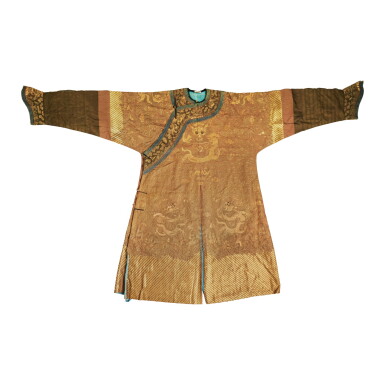 View full screen - View 1 of Lot 49. A brown-ground silk embroidered 'dragon' robe, Late Qing dynasty.