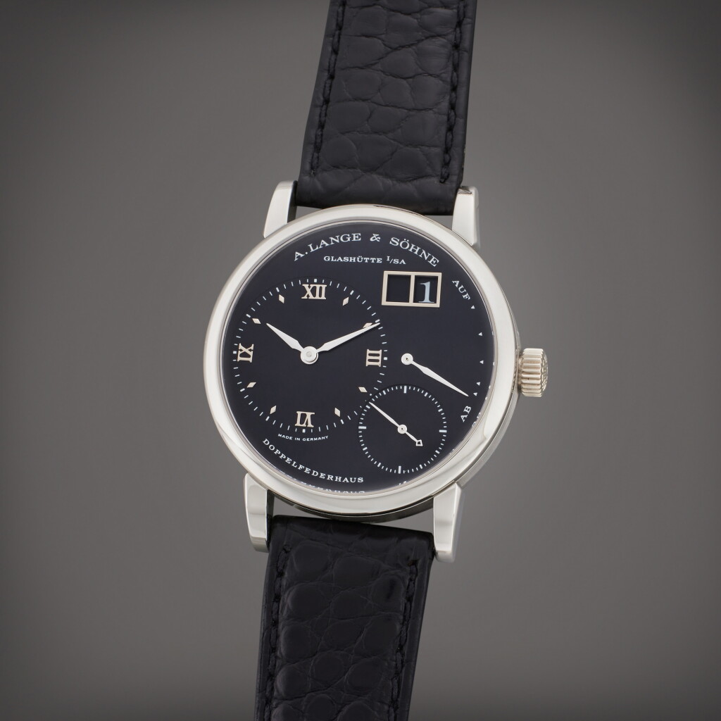 View full screen - View 1 of Lot 62. Reference 111.025 Kleine Lange 1 'Little Darth' | A platinum wristwatch with date, Circa 1998.