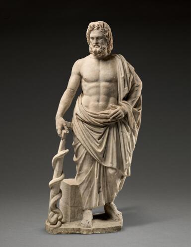 View full screen - View 1 of Lot 232. A ROMAN MARBLE FIGURE OF ASKLEPIOS, CIRCA 2ND CENTURY A.D..