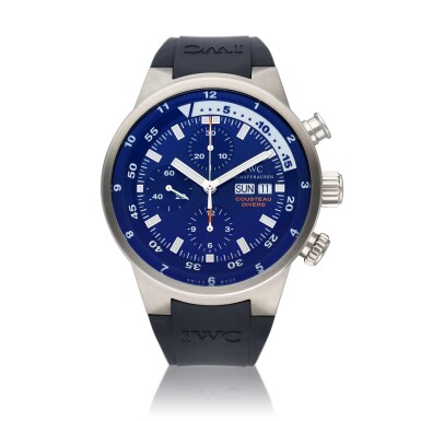 View full screen - View 1 of Lot 39. Reference IW3782-01 Aquatimer Chronograph 'Cousteau Divers' Tribute to Calypso | A limited edition stainless steel automatic chronograph wristwatch with day and date, Circa 2006.