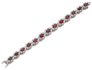 View full screen - View 1 of Lot 61. RUBY AND DIAMOND BRACELET.