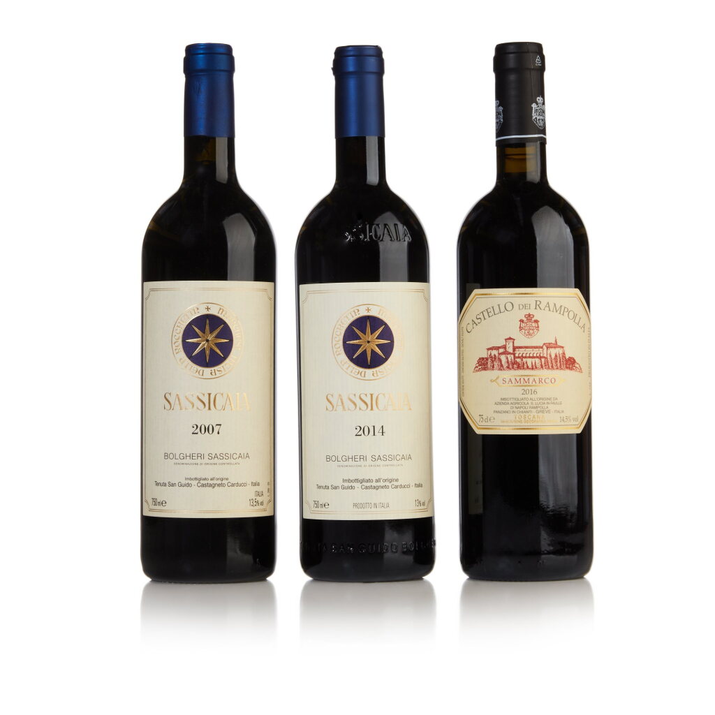 View full screen - View 1 of Lot 548. Sassicaia 2007, 2014 and Sammarco 2016 by Castello dei Rampolla (3 BT).