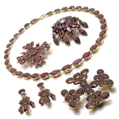 View full screen - View 1 of Lot 92. Collection of garnet jewels, 19th century.