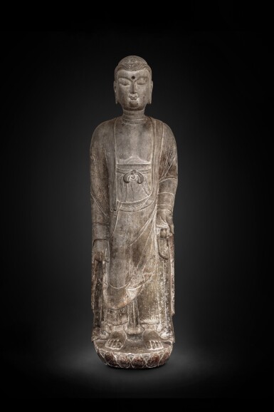 View full screen - View 1 of Lot 146. A rare and important gray limestone figure, Sui / Tang dynasty.