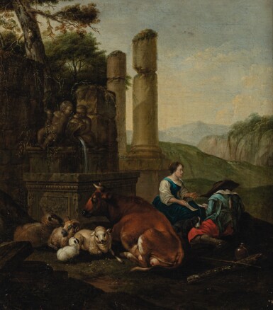 View full screen - View 1 of Lot 168. ATTRIBUTED TO THEODOR ROOS | SHEPHERDS IN THE ROMAN CAMPAGNA.
