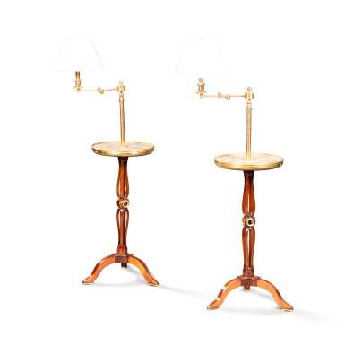 View full screen - View 1 of Lot 1011. A pair of gilt-bronze mounted stained fruitwood liseuses, in the Louis XV taste | Paire de liseuses en bois fruitier et bronze doré dans le goût Louis XV.