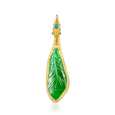 View full screen - View 1 of Lot 374. Jadeite, Gem Set and Diamond Pendant | 天然翡翠 配 寶石 及 鑽石 掛墜.