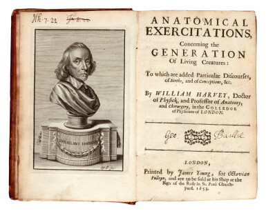 View full screen - View 1 of Lot 115. Harvey, Anatomical exercitations, London, 1653, contemporary calf.