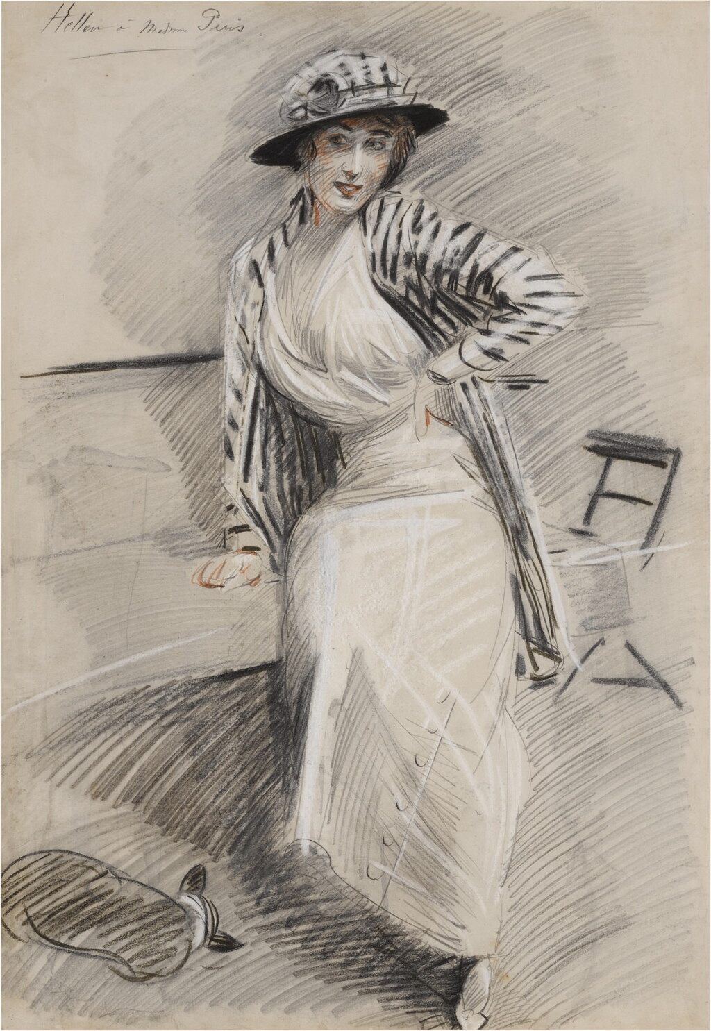 View full screen - View 1 of Lot 292. Madame Paris assise sur une banquette, 1915.