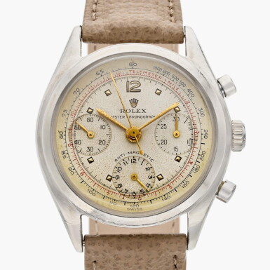 View full screen - View 1 of Lot 331. Reference 6034 | A stainless steel chronograph wristwatch, Circa 1963.