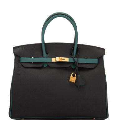 View full screen - View 1 of Lot 31. Hermès Special Order Bicolor Black and Malachite Togo Birkin 35cm BGHW.
