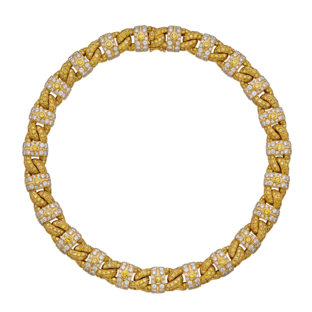 View full screen - View 1 of Lot 21. Colored Diamond and Diamond Necklace, France.