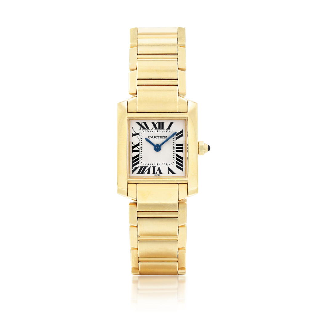 View full screen - View 1 of Lot 180. Lady's gold bracelet watch, 'Tank Française'.