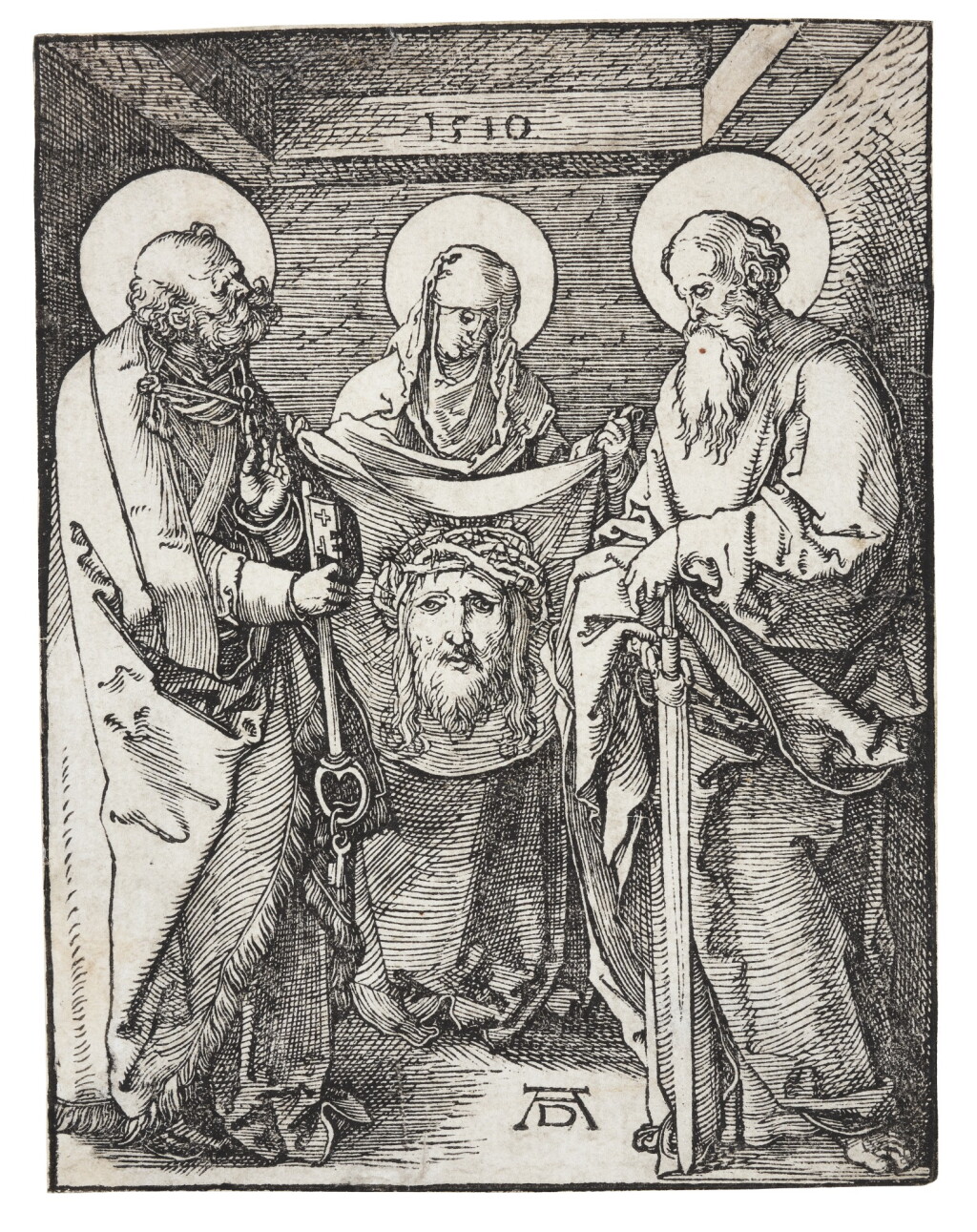 View full screen - View 1 of Lot 5. ALBRECHT DÜRER | ST. VERONICA BETWEEN ST. PETER AND ST. PAUL; AND CHRIST IN EMMAUS (B. 38, 48; M., HOLL. 147, 157).