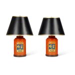 A Pair of Painted Tea Canisters Converted to Table Lamps, 19th Century