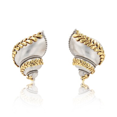 View full screen - View 1 of Lot 270. Pair of gold ear clips | Paire de clips d'oreille or .