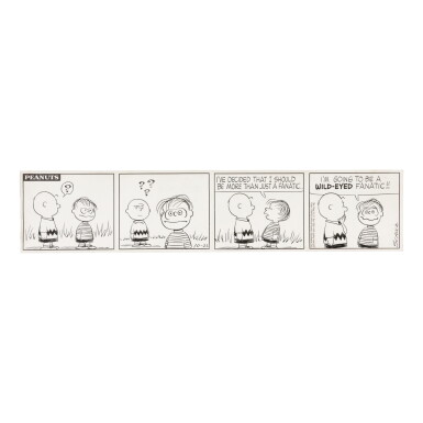 View full screen - View 1 of Lot 227. SCHULZ, CHARLES | Original Four-Panel Peanuts Daily Comic Strip Signed by Schulz.