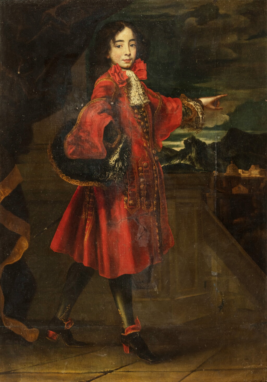 View full screen - View 1 of Lot 38. Portrait of a young man with a red coat | Portrait d'un jeune homme en habit rouge.
