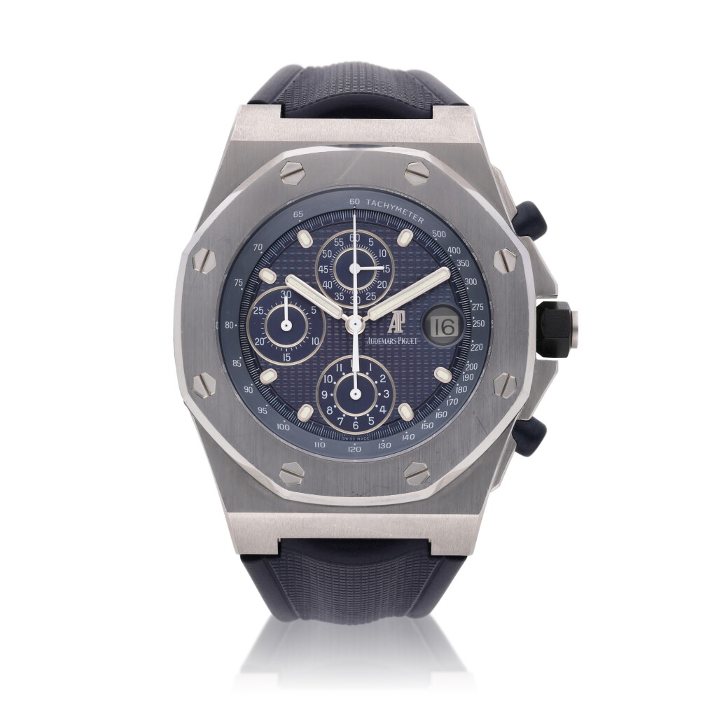 View full screen - View 1 of Lot 232. Reference 25770ST Royal Oak Offshore A stainless steel automatic chronograph wristwatch with date, Circa 1997.