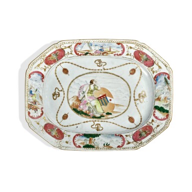 View full screen - View 1 of Lot 1767. A Chinese Export Armorial Chamfered Rectangular Platter Qing Dynasty, Qianlong Period, Circa 1790 | 清乾隆 約1790年 粉彩紋章圖長方盤.