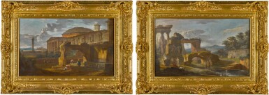 View full screen - View 1 of Lot 87. Landscape with antique ruins; Landscape with antique ruins by a river .