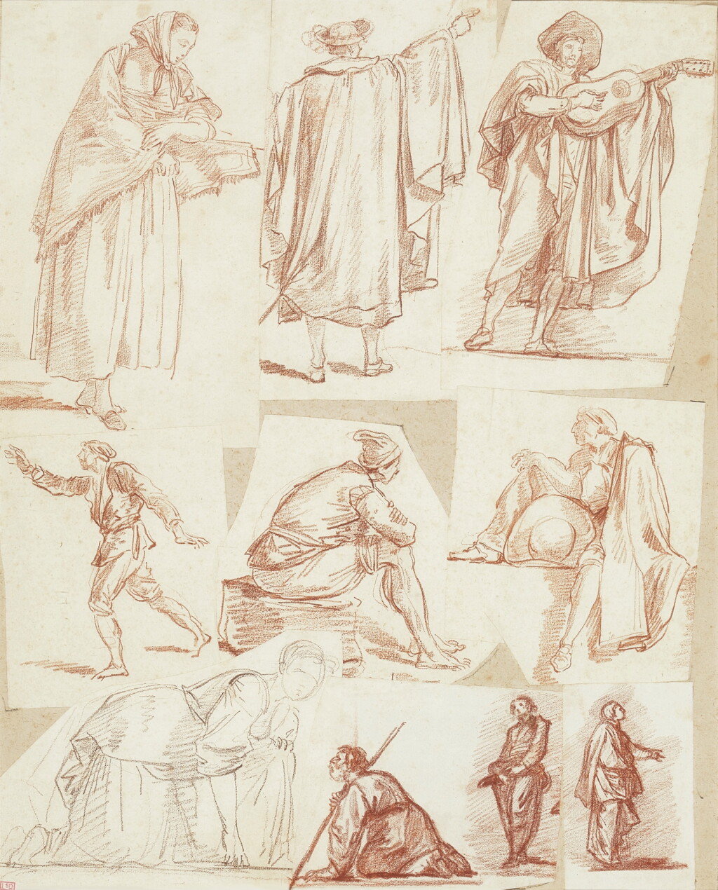 View full screen - View 1 of Lot 3. Figure studies mounted on an album page.