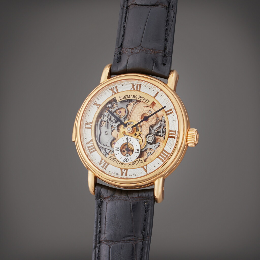 View full screen - View 1 of Lot 158. Repetition Minutes 'Piece Unique' | A pink gold semi-skeletonized minute repeating wristwatch, Made as a Piece Unique for the brands 125th Anniversary, Circa 2000 .