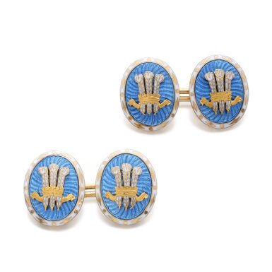 View full screen - View 1 of Lot 1063. Pair of enamel cufflinks, circa 1913.